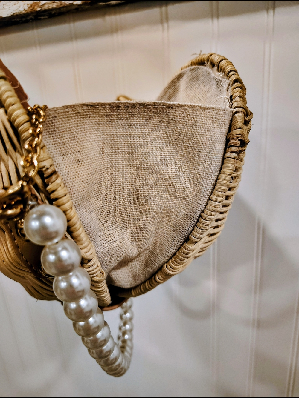 Haute Hippie Woven Rattan Crescent Crossbody with Pearl Strap - Natural - Picture 15 of 15